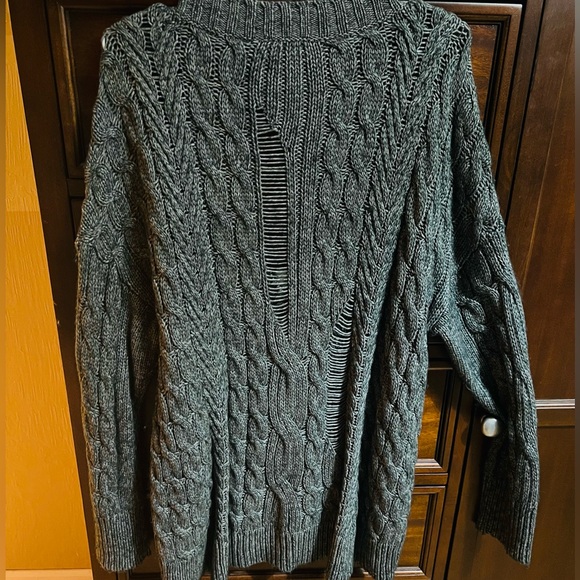 Express loose cable knit style sweater, deep v-neck, dark gray, size medium - Picture 2 of 2